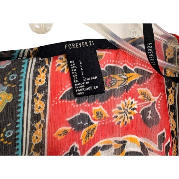 Forever 21 Boho Fringe Kimono Duster Festival Concert Artsy Hippie Open Shawl L - Picture 3 of 12